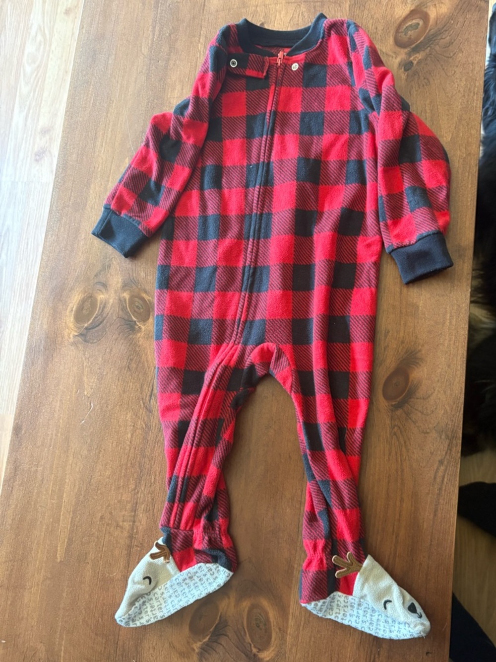 🩷 6 for $20 🩷 Carter's Red and Black Buffalo Plaid Footed One-Piece Fleece